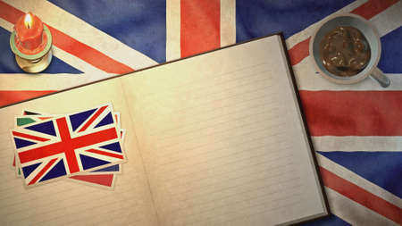 united kingdom flag and paper book layout in vintage stylesの写真素材