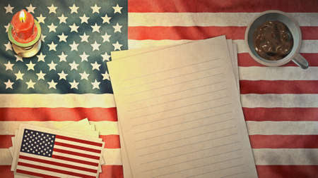 united states of american flag and paper layout vintage stylesの写真素材