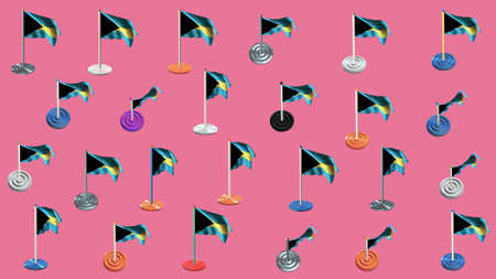 bahamas flag waving set with pink backgroundの写真素材