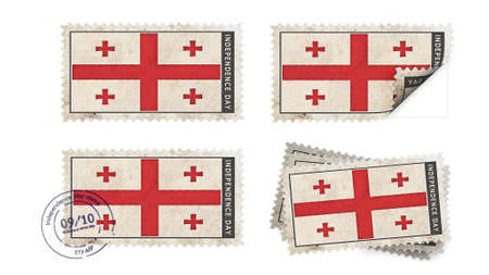 georgia flag on stamp independence day setの写真素材