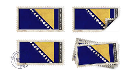bosnia and herzegovina  flag on stamp independence day setの写真素材