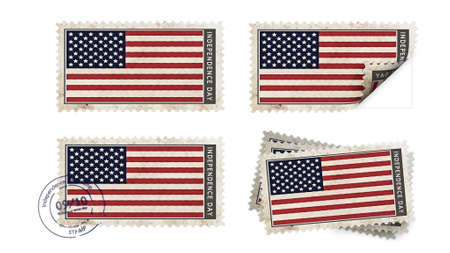 united states of american flag on stamp independence day setの写真素材