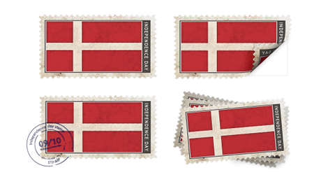denmark flag on stamp independence day setの写真素材
