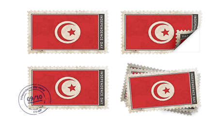  tunisia flag on stamp independence day setの写真素材