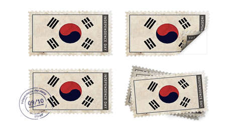 Korea South flag on stamp independence day setの写真素材