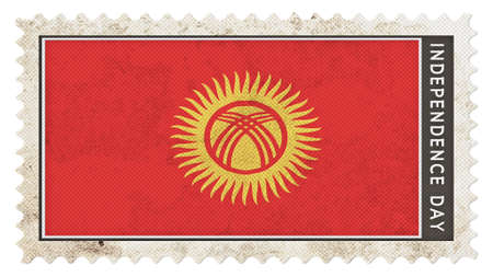 Kyrgyzstan flag on stamp independence day big sizeの写真素材