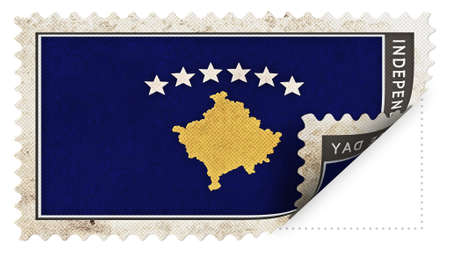 Kosovo flag on stamp independence day be ajarの写真素材