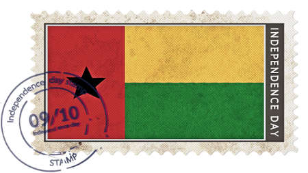 guinea bissau flag on stamp independence day with date pumpの写真素材