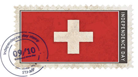 switzerland flag on stamp independence day with date pumpの写真素材
