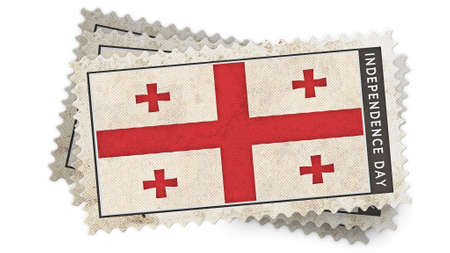 georgia flag on stamp independence day is overlayの写真素材
