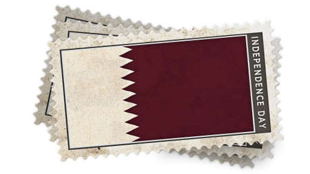  qatar flag on stamp independence day is overlay