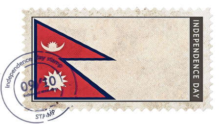 nepal flag on stamp independence day with date pump