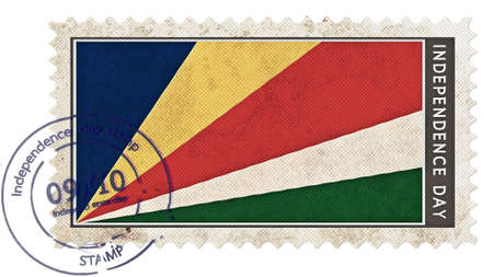 seychelles flag on stamp independence day with date pump