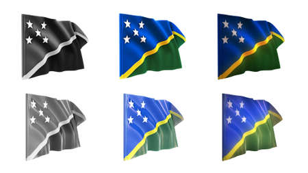  solomon islands flags waving set 6 in 1 athwart stylesの写真素材