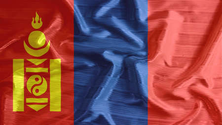 mongolia flag closeup of ruffled の写真素材