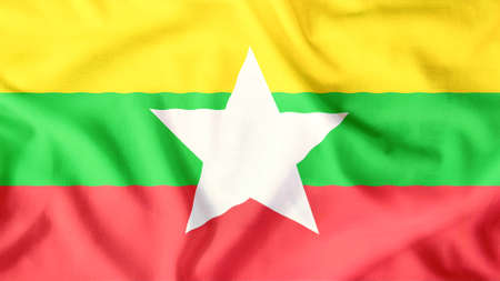 myanmar flag waving colorfulの写真素材