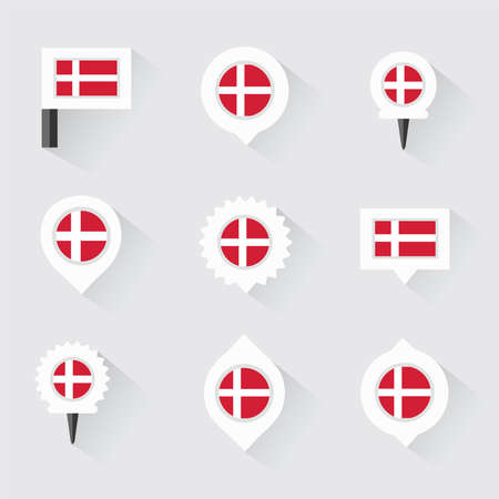 denmark  flag and pins for infographic, and map designのイラスト素材