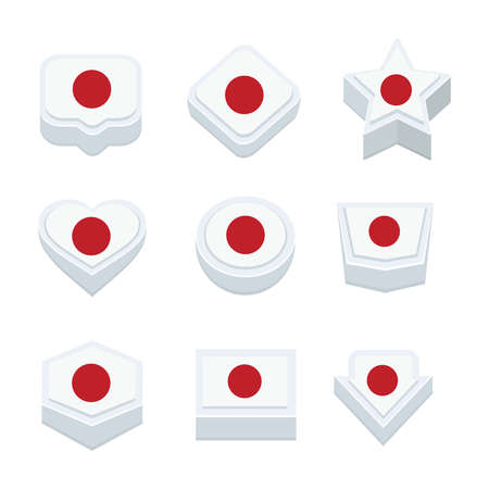 japan flags icons and button set nine stylesのイラスト素材