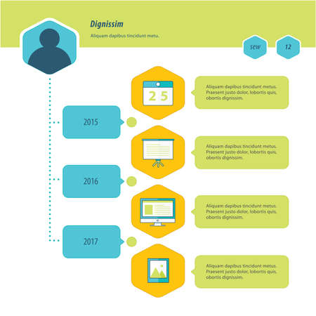 Timeline Infographic Design bule, green and yellow colorのイラスト素材