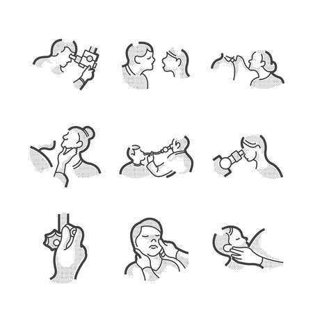 Medical Doctors Otolaryngology, physical examination icons setのイラスト素材