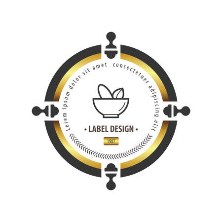 Mortar and pestle Label Design gold and blackのイラスト素材