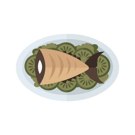 food, brown fish and saladのイラスト素材