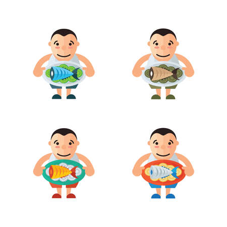 Man Waiter Fishのイラスト素材