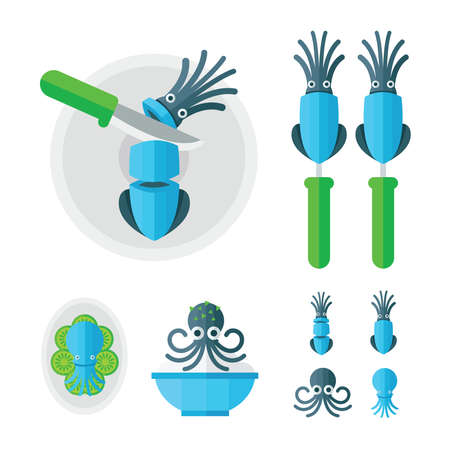 blue Squid Food infographicのイラスト素材
