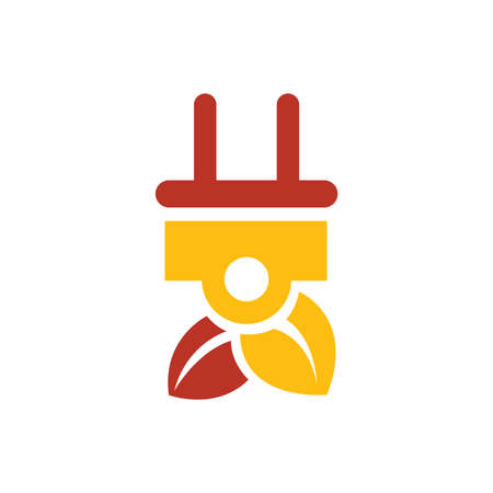 design plug and leaf icon yellow and red colorのイラスト素材