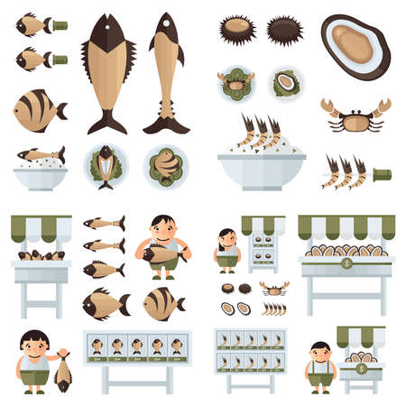 infographic And Sea Food Set brownのイラスト素材