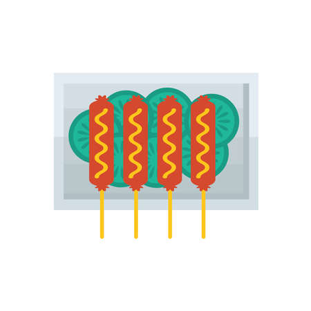 Sausages cartoon icon and salad  yellow color toneのイラスト素材