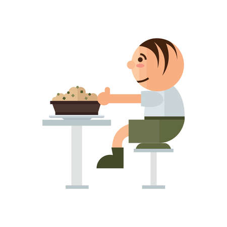 eat food in restaurant cartoon green, brown colorのイラスト素材