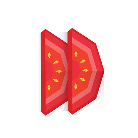 Sliced Tomato 3D Origami Iconのイラスト素材