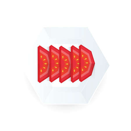 Sliced Tomato 3D Origami Icon on dish paperのイラスト素材
