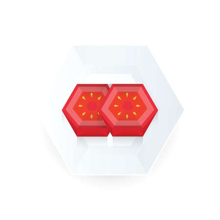 Tomato Sliced 3D Origami Icon on dish paperのイラスト素材