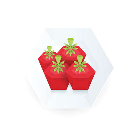 Tomato 3D Origami Icon on dish paperのイラスト素材