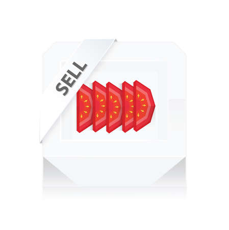 Sell Box Tomato Sliced  3D Origami Iconのイラスト素材