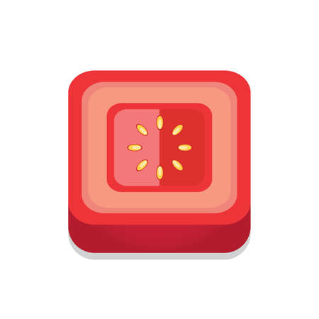 square Tomato 3D Button Design Red colorのイラスト素材