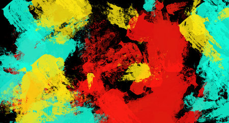 Green,yellow, red paint strokes on a black background, banner, frameの写真素材