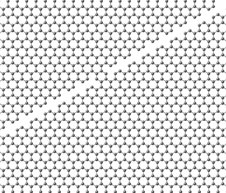 Graphene sheet divided into two parts with a bridge on a white background