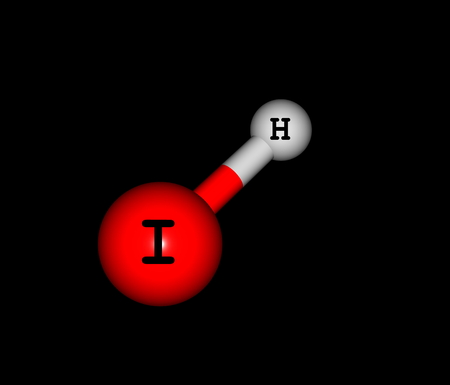 Hydrogen iodide (HI) is a colorless gas that reacts with oxygen to give water and iodineの写真素材
