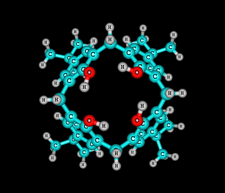 Calixarene is a macrocycle or cyclic oligomer based on a hydroxyalkylation product of a phenol and an aldehyde. The word calixarene is derived from calix or chalice because this type of molecule resembles a vaseの写真素材