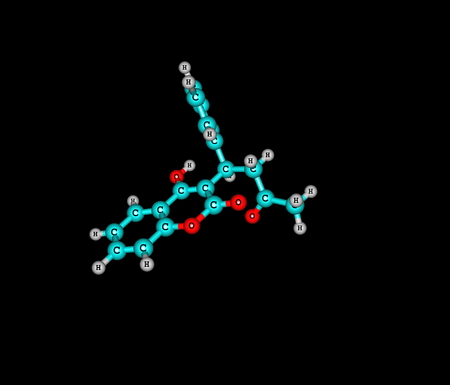 Warfarin molecule isolated on blackの写真素材