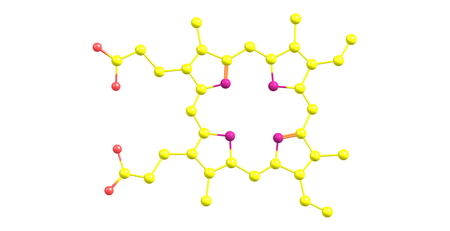 Porphyrins are a group of heterocyclic macrocycle organic compounds, composed of four modified pyrrole subunits interconnected at their alpha carbon atoms via methine bridges. 3d illustrationの写真素材
