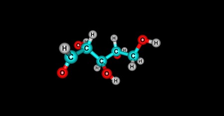 Ribose is a carbohydrate with the formula C5H10O5. Ribose is a pentose monosaccharide or simple sugar. 3d illustration of ribose molecular structureの写真素材