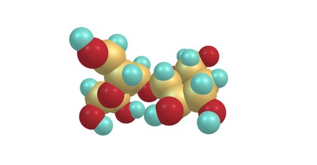 Lactose is a disaccharide sugar composed of galactose and glucose that is found in milk. Lactose makes up around 5 percent of milk. 3d illustration of Lactoseの写真素材