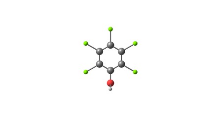 Pentachlorophenol or PCP is an organochlorine compound used as a pesticide and a disinfectant. 3d illustration of Pentachlorophenol.の写真素材