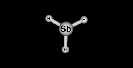 Stibine is a chemical compound with the formula SbH3. A pnictogen hydride, this colourless gas is the principal covalent hydride of antimony, and a heavy analogue of ammonia. 3d illustrationの写真素材