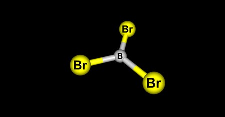 Boron tribromide or BBr3 is a colorless, fuming liquid compound containing boron and bromine. It is decomposed by water and alcohols. 3d illustrationの写真素材