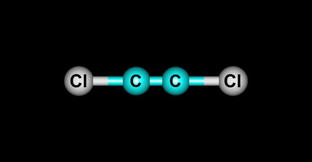 Dichloroacetylene or DCA or dichloroethyne is an oily pyrophoric liquid chemical compound with the chemical formula C2Cl2. 3d illustrationの写真素材